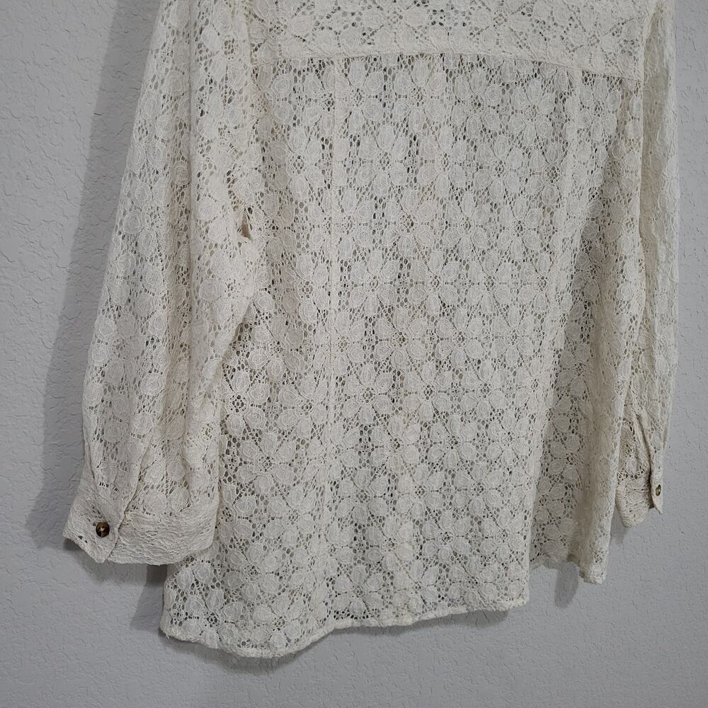 Coldwater Creek Lace Shirt Womens Large Cream Lace Summer Boho Coastal Cottage - Picture 12 of 12